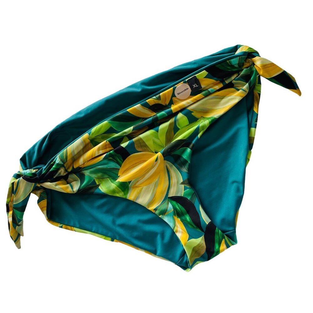 Etam Reversible Foldover ropical Splash Bikini Bottom XL w/Ties